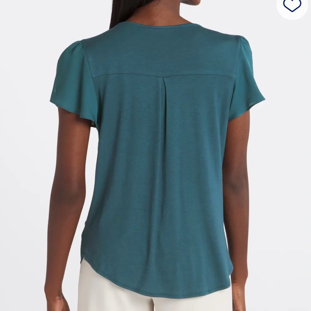 FORTUNE + IVY Adeline Key Hole Mixed Material Blouse blue women’s XL stitch fix - Picture 4 of 12